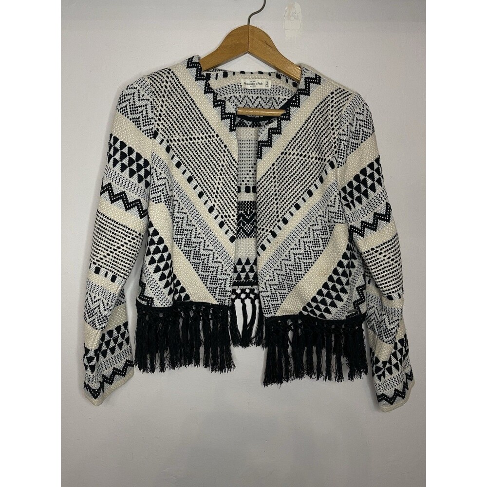 Abercrombie Fitch Cropped Fringe Tapestry Aztec Woven Jacket Size Medium Cotton